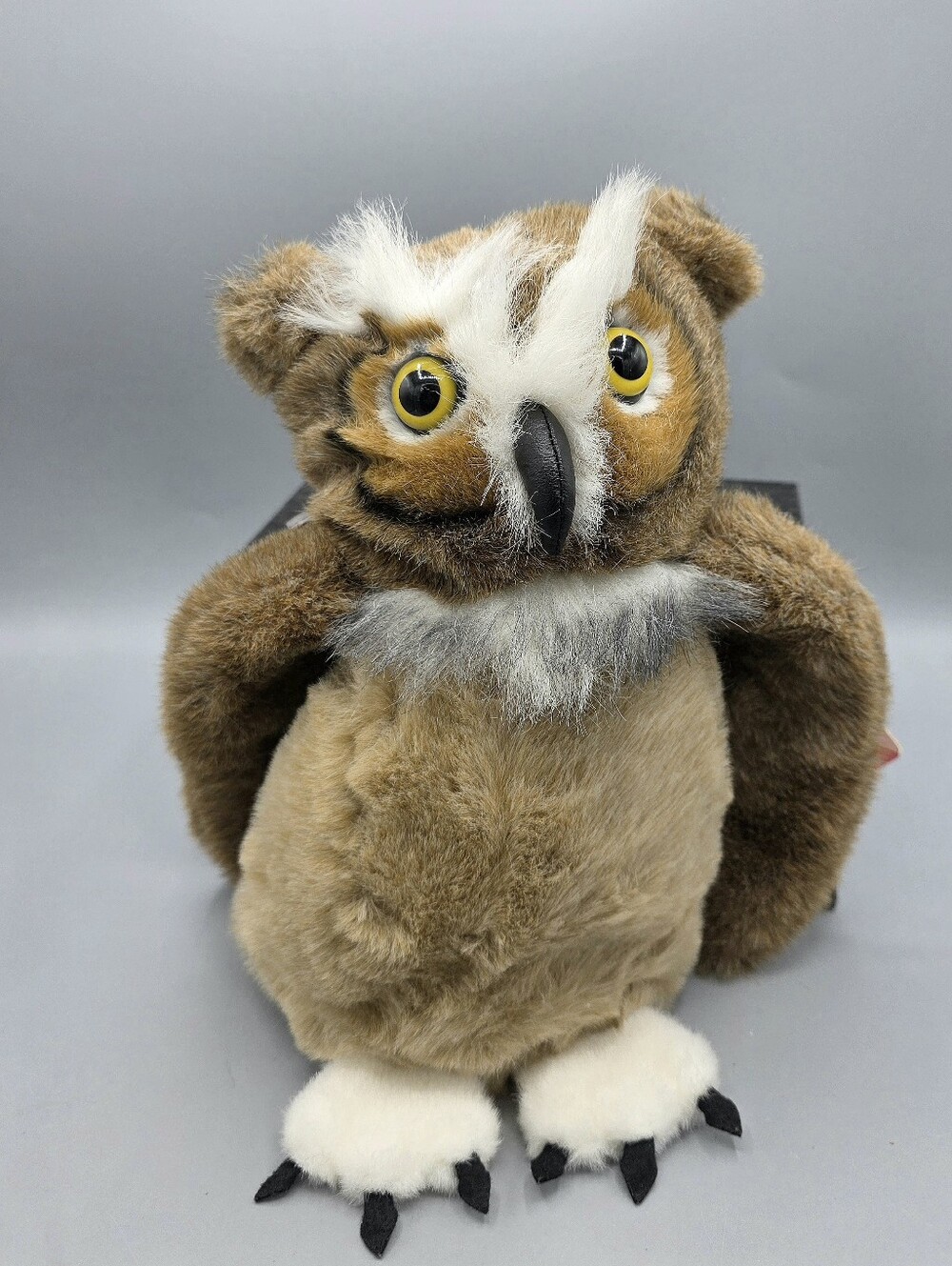 Great Horned Owl Hand Puppet Plush 13" Swivel Head Rotates With Tags Cascade Toy
